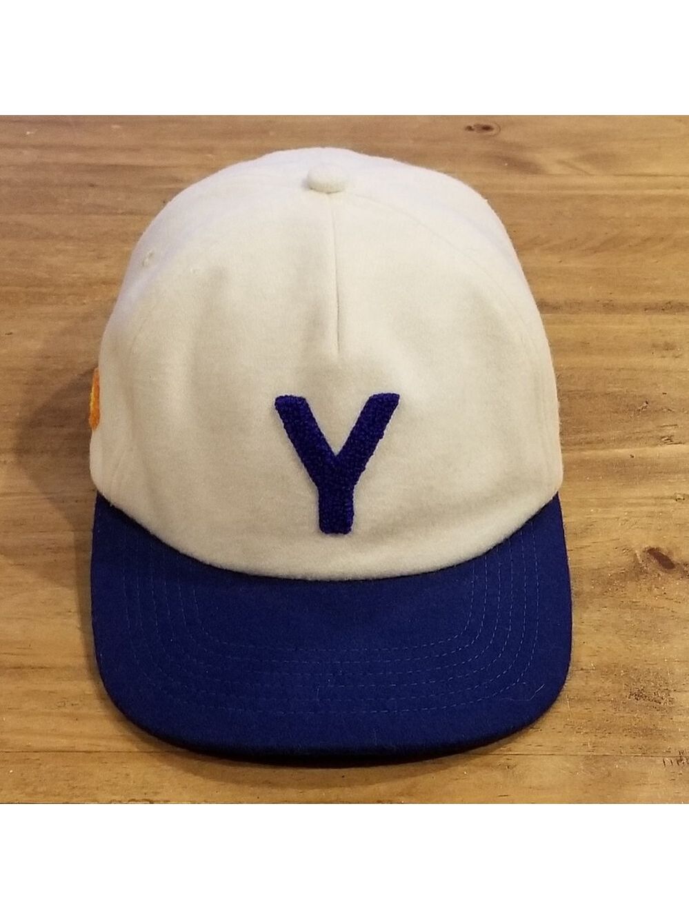 Yitai Letterman Hat Snapback White Blue Y Flower Logo Soft Wool Adjustable